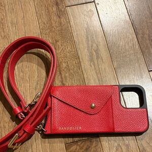 Red Leather Bandolier iPhone 16 (fits 16, 16pro) Case with Strap